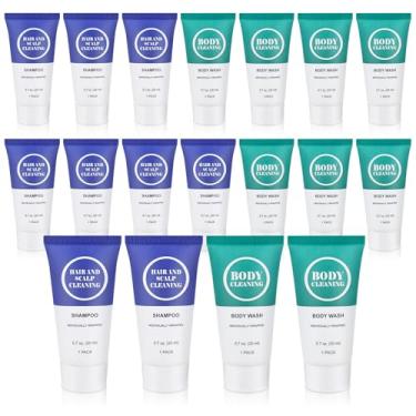 Imagem de Pacote com 20 conjuntos de xampu e sabonete líquido para viagem, cada tubo de 20,7 ml, mini kit de higiene pessoal, conjunto de cabelo pequeno e gel de banho para homens e mulheres, artigos de higiene