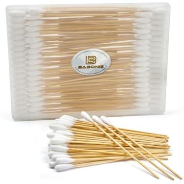 Imagem de BABONIE 100 peças de cotonetes grandes de algodão em caixa de armazenamento - cotonete extra grande de limpeza de orelhas de cachorro de 15 cm, macio e grosso com alça de bambu, especialmente