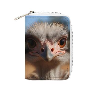 Imagem de NTVOWPZO Carteira masculina com suporte de cartão de crédito macio para cartão de visita, linda capa para cartão de avestruz com zíper