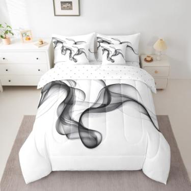 Imagem de Feelyou Conjunto de edredom branco e preto Abstarct com lençóis, moderno, arte abstarct King, tamanho king, para crianças, adultos, moderno, minimalista, cama em uma bolsa