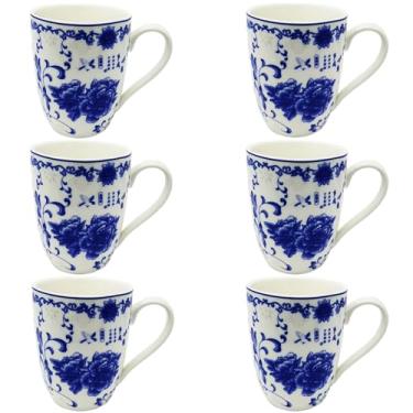Imagem de Conjunto de 6 canecas grandes Blue Willowware de 350 ml, xícara de porcelana para chá e café, pode ser lavada na lava-louças