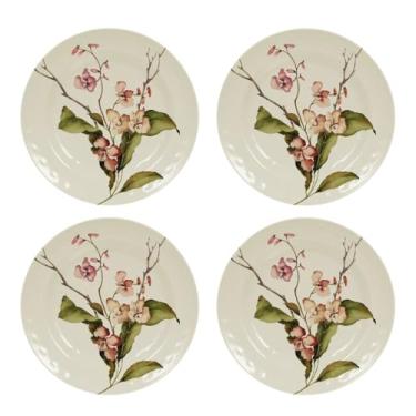 Imagem de Conjunto Pratos Melamina Plástico Veleiro Hotel Sobremesa Raso Refeição Flores (4, 22cm)