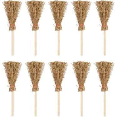 Imagem de Vassouras em miniatura com vassouras de palha - acessórios de casa de bonecas em escala 1: 12 para decoração de festa de Halloween, adereços de cosplay de vassoura (20 pieces)