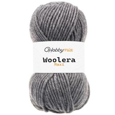 Imagem de HobbyMia Fio de lã Woolera Maxi - 100 g / 109 jardas - (5) Peso volumoso - 75% acrílico, 25% lã (cinza prateado, 1 novelo)