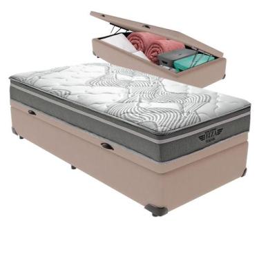 Imagem de Cama Box Baú Solteiro Bege e Colchão Ibiza Molas V-Tech