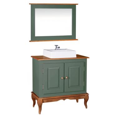 Imagem de Gabinete para Banheiro com Cuba e Espelheira Dália 3050 - Verde Musgo/Imbuia Glazer