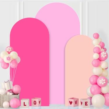 Imagem de MODFUNS Conjunto de 3 capas de arco colorido rosa fúcsia rosa elastano arco conjunto de 3 capas de 1,2 e 1,5 e 1,8 m capas de fundo ajustadas para arco de casamento para decoração de festa de festa