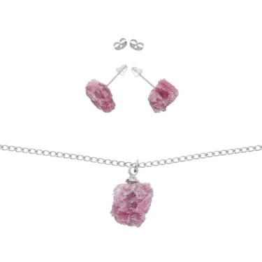 Imagem de Tornozeleira + brincos pedra natural Turmalina Rosa