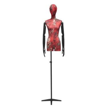 Imagem de Mannequin Torso de manequim feminino com suporte e cabeça, 59-83" de altura, corpo ajustável com tripé, suporte de metal, braço de madeira maciça(Red1)