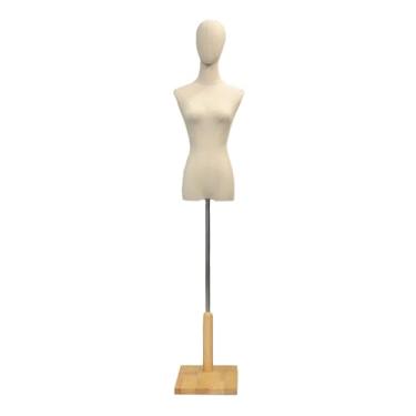 Imagem de Mannequin Manequim de pé, altura ajustável de 47-72" para exposição de roupas femininas, base de madeira maciça(Wood color,Small)