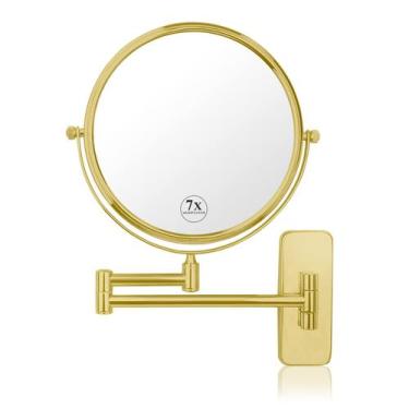 Imagem de Espelho de maquiagem Nicesail Gold montado na parede com ampliação de 