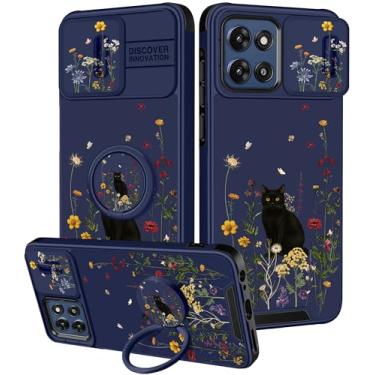 Imagem de Goocrux Capa para Moto G Stylus 5G 2025 - Capa de telefone feminina bonita e exclusiva design estético capa de câmera deslizante com suporte de anel capas para Motorola G Stylus 5G 2025, floral gato