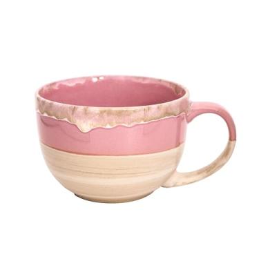 Imagem de hengshukeji Copos de chá grandes de cerâmica de 700 ml, tigelas de cereais com alça, xícaras de sopa, tigela de salada, tigela de ramen para café, cereal, sopa, lanches, salada, sorvete (rosa)