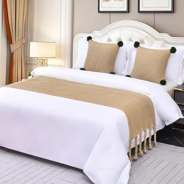 Imagem de Cachecol de corredor de cama de hotel, protetor de cama, protetor de cama, moderno, decorativo, casamento, quarto, confortável, toalha de cama para cama de solteiro, queen size, cáqui, 60 x 230 cm