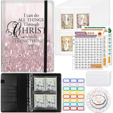 Imagem de Desafio de economia de dinheiro com 100 envelopes, fichário A5 reutilizável de couro PU com rastreador flexível de 3 folhas de economia de $5050, $10.0000, $500, fichário de dinheiro, pasta