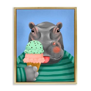 Imagem de Stupell Industries Tela flutuante dourada de hipopótamo e cone de sorvete design de arte de parede por Jilly Jack Designs, 21 x 17