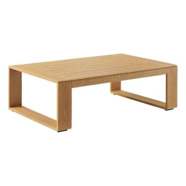 Imagem de Modway Lirienne Mesa de centro externa de madeira sintética de alumínio natural - Mesa de pátio retangular moderna resistente ao clima de 118 cm com topo de ripas