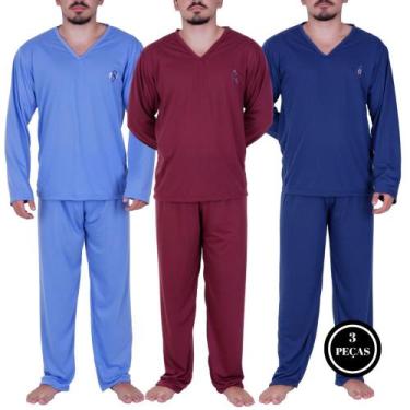 Imagem de Kit 3 Pijama Masculino Longo Inverno Manga Longa-c7 KIT 3 ALEX AZUL CL