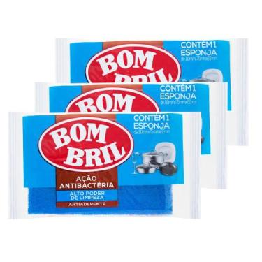 Imagem de Kit 3 Esponja de Limpeza Azul Antiaderente Bombril 1 unidade
