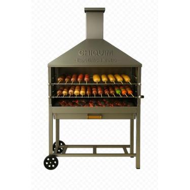 Imagem de Churrasqueira Carrinho Para Espetinho Inox 1 METRO Com Coifa e Tres Al