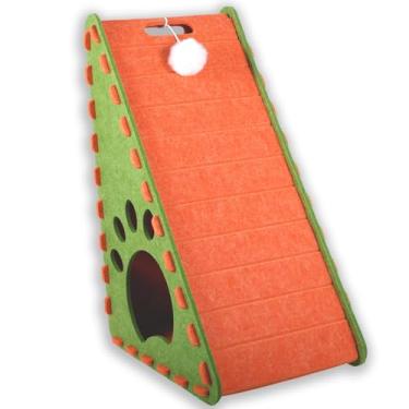 Imagem de Arranhador para gatos, Feltro para arranhador de gatos Mellowkin com brinquedo de bola de pelúcia, arranhador triangular de feltro, material resistente ao desgaste, material de feltro, protege móveis