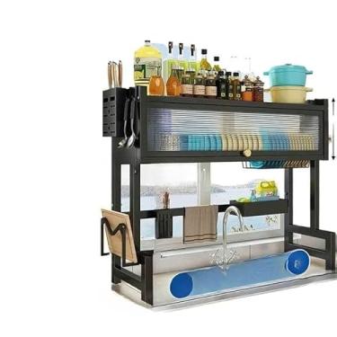 Imagem de 85cm Escorredor De Louça Suspenso Boutique Kitchen Rack Aço Inoxidável Organizador Louça Qualidade (E 2 andares 1 portas 105cm)