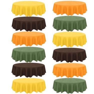 Imagem de CIEOVO Pacote com 12 toalhas de mesa de plástico para outono, cor de outono, toalha de mesa redonda descartável à prova d'água para casamento, Dia de Ação de Graças, colheita, família, festa de