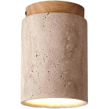 Imagem de Lâmpadas De Teto De Sala De Jantar Simples Modernas Luz De Teto De Travertino Amarelo De Madeira Maciça Iluminação De Teto Cilíndrica De Montagem Embutida, Original Wood Color, 12 * 10cm