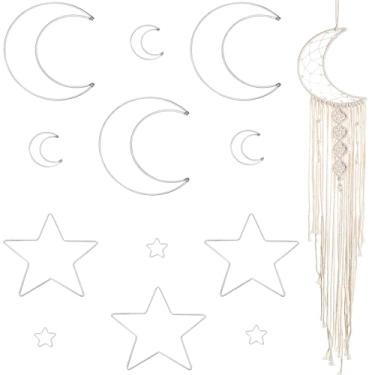 Imagem de 12 argolas de macramê, BetterJonny lua estrela metal artesanato argolas prata apanhador de sonhos anéis de guirlanda anéis de argola para decoração de casa artesanato DIY (5 cm, 15 cm)
