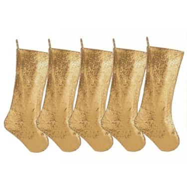Imagem de Pxniy 5 peças de meias de Natal personalizadas com glitter, 50 cm de lantejoulas para decoração de férias, artigos de festa festiva (lantejoulas douradas)