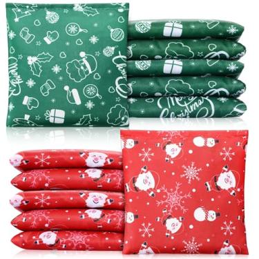 Imagem de Arrowbash 12 sacos de feijão de Natal para jogar 12 x 12 cm, saco de feijão de floco de neve de Papai Noel, saco de jogo de buraco de milho para Natal, inverno, suprimentos de festa e jogos