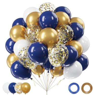 Imagem de Netnology Conjunto de balões dourados azul marinho, 60 peças, 30 cm, azul marinho, branco, metálico, dourado e dourado, balão de látex para aniversário, chá de bebê, chá de panela, casamento