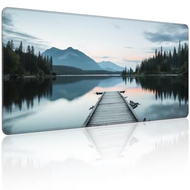 Imagem de 90 x 40 cm, mouse pad grande KOBWOPI XXL para mesa, mouse pad estendido para computador, escritório, mouse pad grande com bordas costuradas, PC para jogos - bela vista do lago