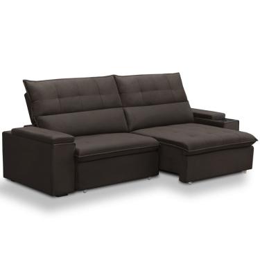 Imagem de Sofá Retrátil Reclinável Para Sala 4 Lugares 270cm Niels F04 Veludo Marrom Escuro - Lyam Decor