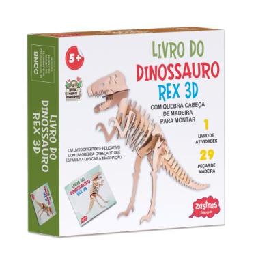 Imagem de Livro - Livro do Dinossauro T-Rex 3D com peças de madeira