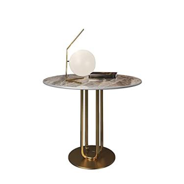 Imagem de Mesa de centro de design simples, mesa redonda moderna, de mármore artificial, adequada para sala de estar, sala de jantar, café, mesa lateral minimalista para sala de estar
