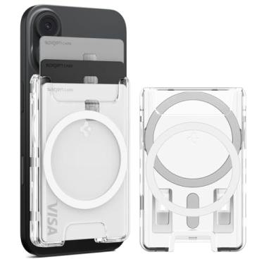 Imagem de Spigen Suporte de cartão magnético ultra híbrido (MagFit+) projetado para MagSafe, compatível com modelos iPhone 15, iPhone 14, iPhone 13, iPhone 12 - Crystal Clear+