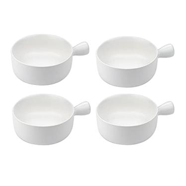 Imagem de Tigela de cereal, tigela de sopa de cor pura com alça única para sopa de tortilha, aveia, cereal, torta de frango, conjunto de 4 tigelas de sopa para cozinha