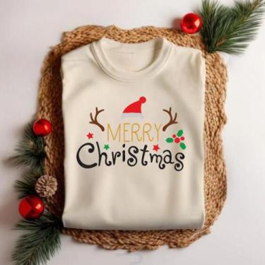 Imagem de Blusinha Natal '' Gorro do Papai Noel E Renas'' Estampada Camiseta 100