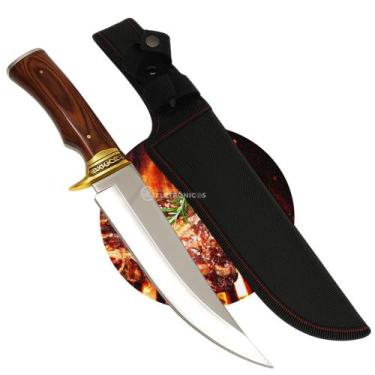 Imagem de Faca Aço Inoxidável Full Tang Cabo Madeira e Aço com Capinha de Proteç