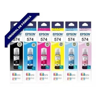 Imagem de Kit 6 Cores Tinta Epson 574 T574 para Ecotank Fotográfica L8050 L18050 L 8050 L 18050 Garrafa 6x70ml