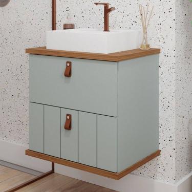 Imagem de Armário de Banheiro Milano 80cm 1 Porta e 1 Gaveta 100% Mdf Pistache/Freijó - Mgm Móveis