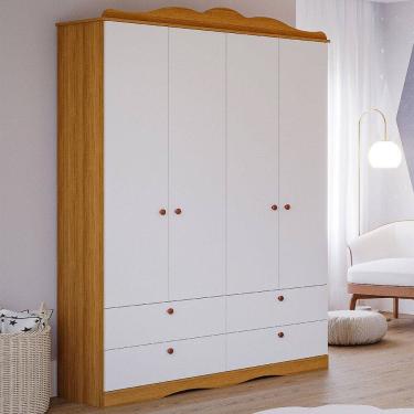 Imagem de Guarda-Roupa de Bebê Encanto 4 Portas 4 Gavetas 100% Mdf Natural/Branco - Permóbili