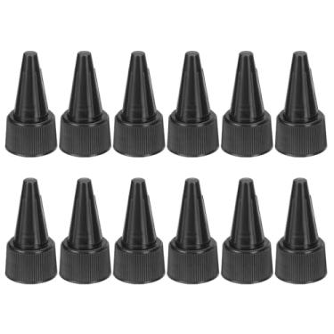Imagem de Tampas de garrafa torcidas 20/410, 12 peças de tampas de substituição de garrafas de plástico com borda nervurada com junta de espuma para tampas de tinta, frascos dispensadores de cola, preto