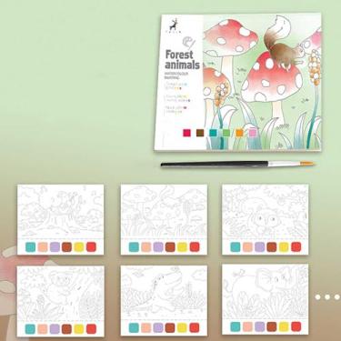 Imagem de 1 kit portátil de artesanato em aquarela – conjunto divertido de artesanato para colorir, adequado para colorir em aquarela e desenho a lápis de cor, ideal para lazer em movimento, floresta