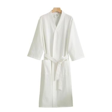 Imagem de 1 peça de roupão de manga comprida, Hanfu tradicional solto, quimono macio, gaze dupla de algodão, com cinto (tamanho: médio, cor: branco)