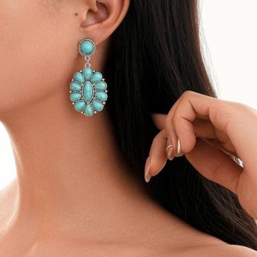 Imagem de Brincos femininos turquesa Boho com pingente de pedra natural