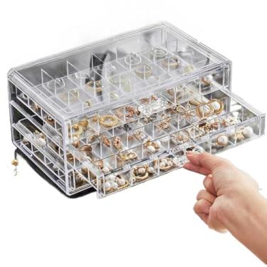 Imagem de Porta Joia Acrílico Com 3 Camadas Brinco Anel Compartimento caixa de armazenamento de jóias (3 Camadas 72 nichos)