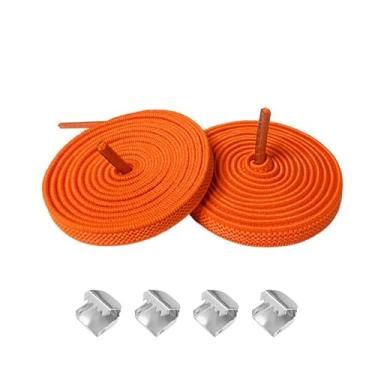 Imagem de Cadarços elásticos para tênis - Cordas de sapato elásticas planas de 8 mm, sem amarrar, cadarços para adultos, Laranja, 100cm