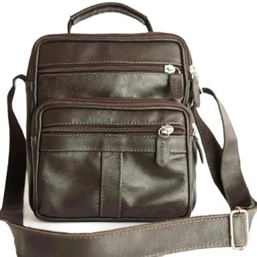 Imagem de Shoulder Bag Masculina de Couro Legítimo 014 – Bolsa Transversal Pequena Premium, Ideal para o Dia a Dia, Viagens e Trabalho, Compacta, Elegante e de Alta Durabilidade (Marrom)